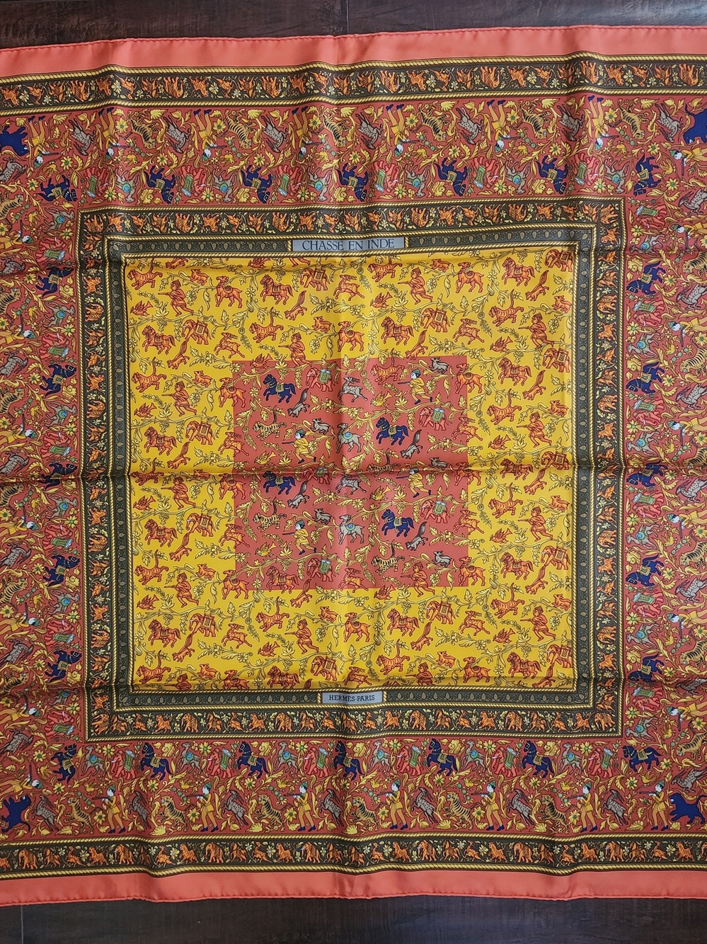 Vintage Hermès "Chasse en Inde" (Hunting in India) silk carrè 90